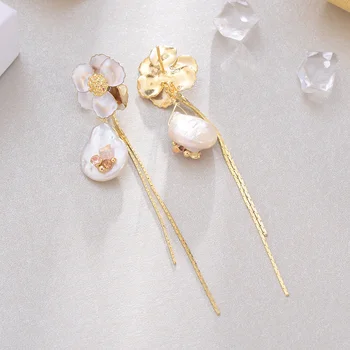Hongye Derliaus Gėlių Metalo Ilgai Kutas Gamtos Ašaros formos Perlai Lašas Auskarai Moterų Mados Brincos Fine Jewelry 2020 m.