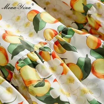 MoaaYina Mados Dizaineris suknelė Vasaros Moterų Suknelė off-the-pečių Domino Pynimas Vaisių, Gėlių-Spausdinimo Suknelės