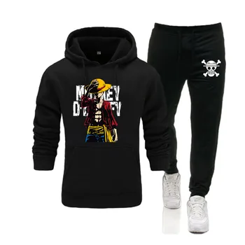 Vienas Gabalas Luffy Vyrų kostiumas prekės ženklo sportinę aprangą sportinės aprangos kostiumas vyriški sportiniai Hoodie + kelnės kostiumas atsitiktinis sportinę vyrų Hoodie