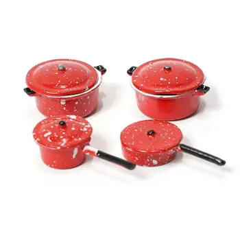 1:12 Miniatiūriniai Lėlių Baldai, Mini Puodą Nustatyti Modelio Raudonos Pieno Virtuvės Modeliavimas Žaisliniai Indai Visos Kepti Sidabro Sriuba Režimas C5P4