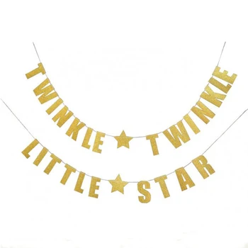 1 Set Kawaii Blizgučiai Auksas, Sidabras Laišką Šmėžavimas Little Star Modelio Popieriaus Baneriai Vėliavas, Baby Shower Dekoracijos
