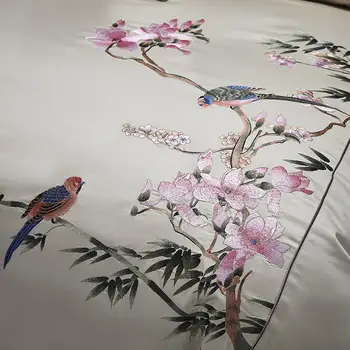 1000TC Egipto Medvilnės Patalynė, gėlės, paukščiai siuvinėjimo bedcover antklode padengti drobulė užvalkalas 4/6pcs patalynės komplektas