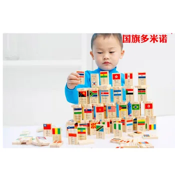 100VNT Mediniai Blokai Žaislas, Vaikų Žaislai, Spausdinimo Vėliavos Domino Domino Mokymo priemonių