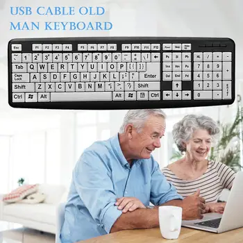 107 Klavišą USB Laidinio Didelės Spausdinti Balta Klavišą Juoda Raidė, Klaviatūra, skirta Vyresniojo amžiaus Žmonėms skirtas Žmonėms Su Regėjimo negalia