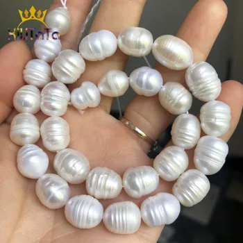 11-12mm Natūralios Baltos spalvos Gėlavandenių Perlų Karoliukai, Ovalo Formos Perlai, Metalinės Karoliukai Papuošalai Priėmimo 