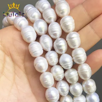 11-12mm Natūralios Baltos spalvos Gėlavandenių Perlų Karoliukai, Ovalo Formos Perlai, Metalinės Karoliukai Papuošalai Priėmimo 