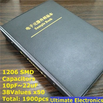 1206 SMT SMD Chip Kondensatorius Mėginio knygų Rinkinys Asorti 38valuesx50pcs=1900pcs (10pF į 22uF)