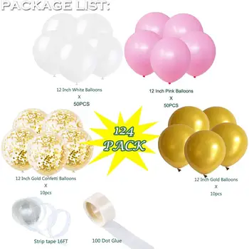 124pcs Rausvos spalvos, Balto Aukso Latekso Balionų Arkos Rinkinys Konfeti Latekso Ballon Vestuvių, Gimtadienio Girliandą Baby Shower Fone Dekoras