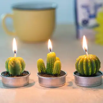 12PCS/set Namų Dekoro Kaktusas Žvakė Stalo Arbata Šviesos Sodas Mini Vaško Žalia Žvakių Vestuvių, Gimtadienio Apdaila