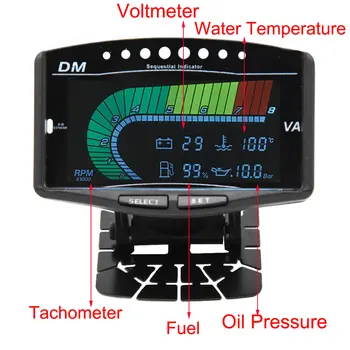 12v 24v Automobilių, Sunkvežimių LCD Skaitmeninis Alyvos Slėgio Daviklis Volt Voltmeter Vandens Temperatūros Indikatorius, Kuro Indikatorius /Tachometras, 5 Funkcijos: 1
