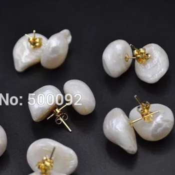 14-15mm baroko gėlavandenių perlų auskarai smeigės moterų aukso pranešimų