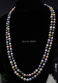 140cm spalvotų 7-8mm gėlavandenių perlų vėrinį nemokamas pristatymas