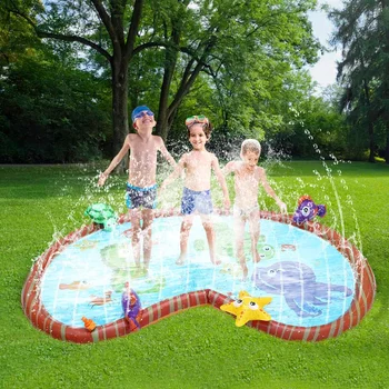 144x105cm Vaikai Pripučiami Vandens Purškimo Trinkelėmis Vaikų Vasaros Lauko Vandens Purslų Žaisti Kilimėlis PVC Apvalios Vandens Purslų Žaisti Baseinas