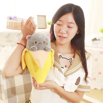 18cm Kūrybos Katė Bananų Pliušinis Įdaryti Žaislas Vaikams, Kūdikių Huggable Vaisių Formos Katytė Gyvūnų Lėlės