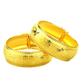 18K Yellow Gold Apyrankės Moterims Derliaus dviguba laimė Dragon 