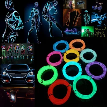 1m/3m/5m Lanksti Neoninės Šviesos Švytėjimas EL Lynas Juosta Kabelio Juostos LED Neoninės Šviesos, Batai, Drabužiai, Šviesos Automobilio Vandeniui Led Juostos