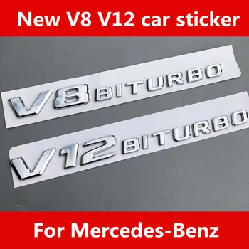 1PCS aukštos kokybės electroplated ABS medžiagos V8 V12 BITURBO sparno pusėje Automobilių lipdukas Durims & juosmens Mercedes Benz