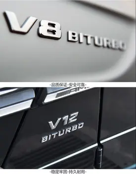 1PCS aukštos kokybės electroplated ABS medžiagos V8 V12 BITURBO sparno pusėje Automobilių lipdukas Durims & juosmens Mercedes Benz