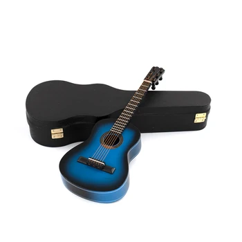 1Pcs Mediniai Miniatiūriniai Mėlyna Gitara, Modelis Mini Muzikos Instrumentas 1/12 Lėlių 1/6 1/10 1/4 Veiksmų skaičius, Apdailos Dovana