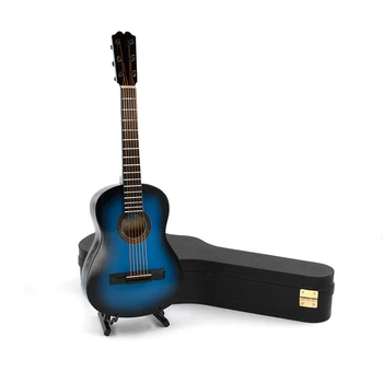 1Pcs Mediniai Miniatiūriniai Mėlyna Gitara, Modelis Mini Muzikos Instrumentas 1/12 Lėlių 1/6 1/10 1/4 Veiksmų skaičius, Apdailos Dovana