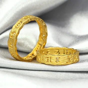1PCS Nekilnojamojo Grynas 24K Geltonojo Aukso Žiedas Juosta 4mm Palaima Sutra Budistų Žodžius, Moterų, Vyrų Žiedas