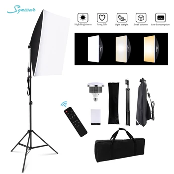 1pcs pritemdomi led fotografijos apšvietimo su stovu 85W 3 spalvų režimų studija softbox šviesos camara vaizdo selfie foto lempa