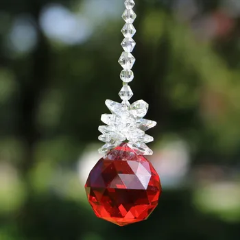 1PCS Red Crystal Ball Vaivorykštė Suncatcher Feng Shui Prizmės Švytuoklės Pakabukas Kabo Langų Dekoro