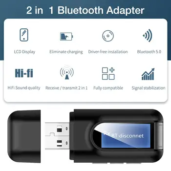 2-in-1 USB Bluetooth Siųstuvą, Imtuvą 5.0 Su skystųjų KRISTALŲ Ekranas 3,5 MM Stereo AUX Garso Belaidžio ryšio Imtuvas, Adapteris, Skirtas TV PC