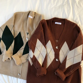 2 spalvų 2019 m. pavasarį ir rudenį v kaklo spalvų kratinys v-kaklo džemperis moterų susagstomi megztiniai megzti moteriški (X981)