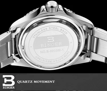 2016 BINGER Nardymo Serijos Sporto Laikrodžiai Vyrams Kvarco Žiūrėti Prabangos Prekės ženklo Laikrodį, Plieno, atsparus Vandeniui Laikrodis B-9203M
