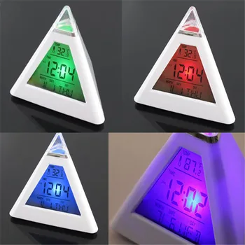 2017 Namuose Naują Atvykimo skaitmeninis laikrodis reveil signalizacijos Piramidės Temperatūra 7 Spalvų LED Keitimas, Apšvietimas LED Laikrodis-Žadintuvas Dropshipping