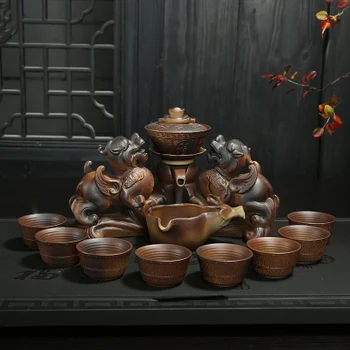 2018 naujas kietas stilius Dehua Originali kung fu arbatos rinkinys keramikos Pusiau automatinė spalvos jūros vandens arbatinukas teaset dragon virdulys 9~11pcs/set