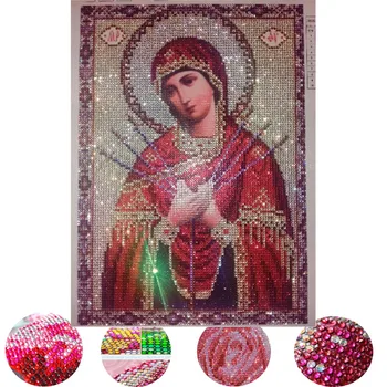 2018 naujos KRIŠTOLO ir deimantų siuvinėjimo Religinių mary diamond tapybos, mozaikos beadwork nuotraukas Cirkonio kryželiu dovanų