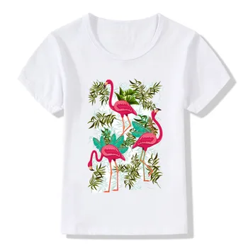 2018 Vaikų Rožinis Flamingas Egzotinių Paukščių Marškinėliai Mergaitės Berniukai Vasaros Viršūnes, Vaikų trumpomis Rankovėmis Drabužius, Vintage Kūdikių marškinėliai,HKP2150