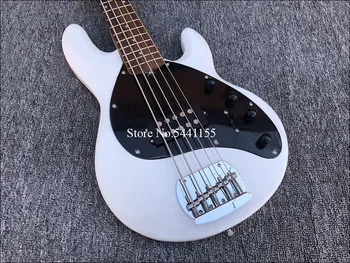 2019 Aukštos kokybės 5 Styginiai Elektrinė Bosinė Gitara, Balta bosinė gitara,Raudonmedžio fingerboard,Aktyvus pikapas,nemokamas pristatymas
