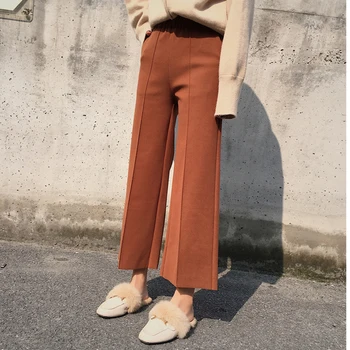 2019 m. Rudenį, Žiemą Korėja Mados Moterų Aukšto Juosmens Vilnonių Pločio Kojų Kelnės viskas suderinta Atsitiktinis Palaidų Tiesiai Pants Plus Size S524