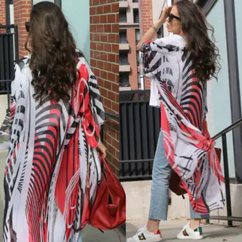 2019 Moterims Gėlių Atsitiktinis Palaidų Palaidinė Marškinėliai Skara Kimono Megztinis Šifono Sundress Wrap Palaidinė