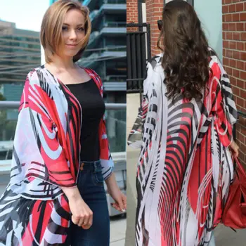 2019 Moterims Gėlių Atsitiktinis Palaidų Palaidinė Marškinėliai Skara Kimono Megztinis Šifono Sundress Wrap Palaidinė