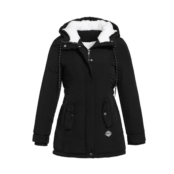 2019 moterų žiemos tirštėti šiltas paltas moteriška rudens gobtuvu medvilnės kailio plius dydis pagrindinio striukė viršutiniai drabužiai plonas ilgas ponios chaqueta