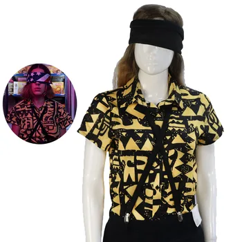 2019 Nepažįstamasis,-Kas 3 VIENUOLIKA Geltona Palaidinė Marškinėliai + užrištomis akimis + Suspender Moterų Cosplay Kostiumų Mūšis Halloween Party Dress up