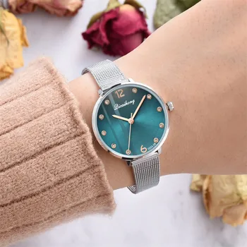 2019 Paprasta Moteris Žiūrėti Green Dial Elegantiškas Kvarciniai Laikrodžiai Mados Nerūdijančio Plieno Dirželis Ponios Analoginis Riešo Žiūrėti zegarek damski