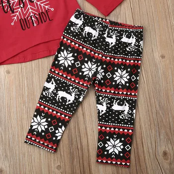 2019 Prekės 1-5T Kalėdų Vaikams Baby Girl Drabužius Išjungti Peties Long Sleeve T-shirt+Print Antblauzdžiai Kelnės 2vnt Nustatyti Rudens Komplektai