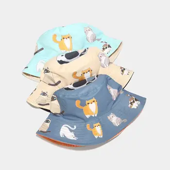 2020 Animaciją Kačių Kibiro Kepurę Moterims Gyvūnų Spausdinti Žvejys Panamos Skrybėlė Žvejybos Kibirą Bžūp Vasaros Saulės Skrybėlę mergina dovana