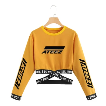 2020 ATEEZ kpop T-Shirts TXT korėjos Vasaros marškinėliai pasėlių viršuje moterų drabužiai kpop ilgomis rankovėmis Mados viršūnes streetwear