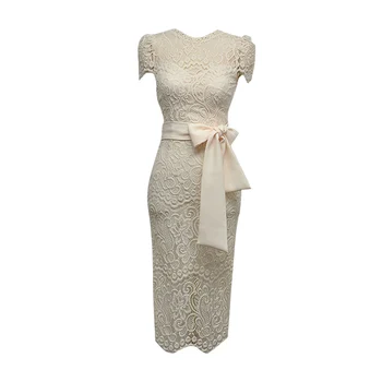2020 Elegantiškos Mados Balta Nėrinių Suknelė Elegantiškas Moteris, Trumpas Rankovėmis Tuščiaviduriai iš Bodycon Ilgai Midi Oficialią Šalies pieštuku Suknelė Vasarai