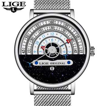 2020 LIGE Mados Unikalaus Dizaino Žiūrėti Vyrams, Vandeniui Sporto Tinklelio Diržo Laikrodžiai Vyrams Data Kvarcinis Laikrodis Laikrodis Relojes Hombre