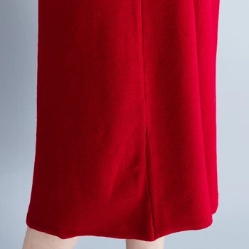 2020 Literatūros Moterų Plius Dydis Suknelė Rudens Žiemos temperamentas Aukštos apykaklės Prarasti raudona Megzta Suknelė b53