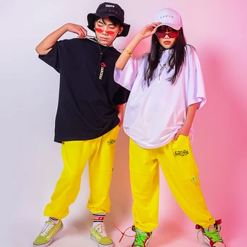 2020 m. Nauja Džiazo, Hip-Hop Sportinių Šokių Drabužiai Berniukams Laisvas Praktikos Drabužius T-Shirt Geltonos Kelnės Hiphop Kostiumas Mergaitėms, Vaikams DQS4397