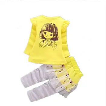 2020 m. Pavasarį ilgomis Rankovėmis Vaikų Set Girls Cartoon Sijonas, Dviejų dalių Komplektas ilgomis Rankovėmis Spausdinti Mergina Baby Set