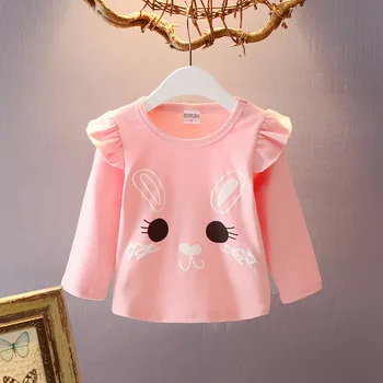 2020 m. Pavasarį, Rudenį Merginos Elastinga ilgomis Rankovėmis Viršūnes Pelės Medvilnės Baby Laišką Daisy Išsiuvinėti T-shirt 0-4Y Girl Katė Spausdinti Marškinėliai